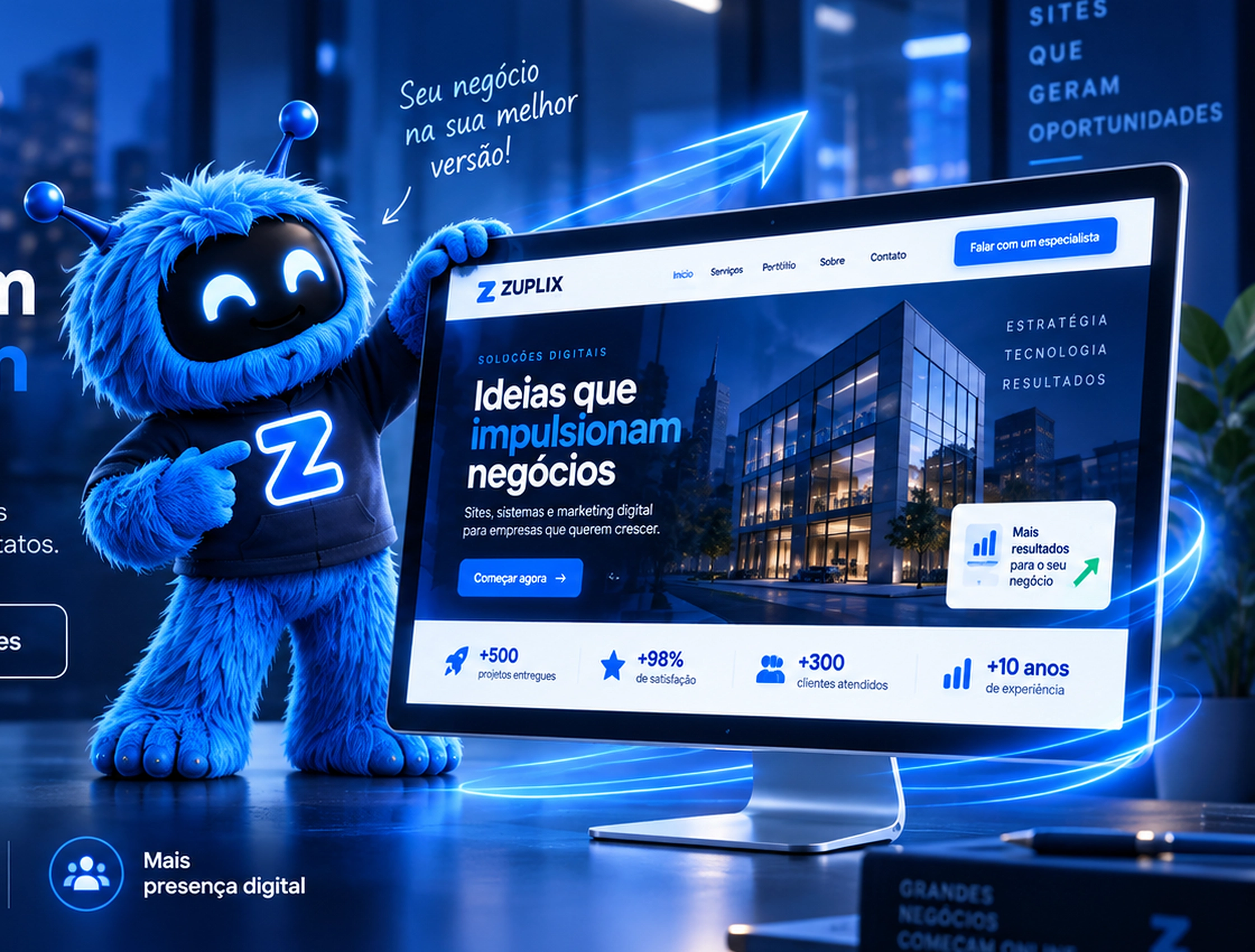 Zubou apresentando um site profissional