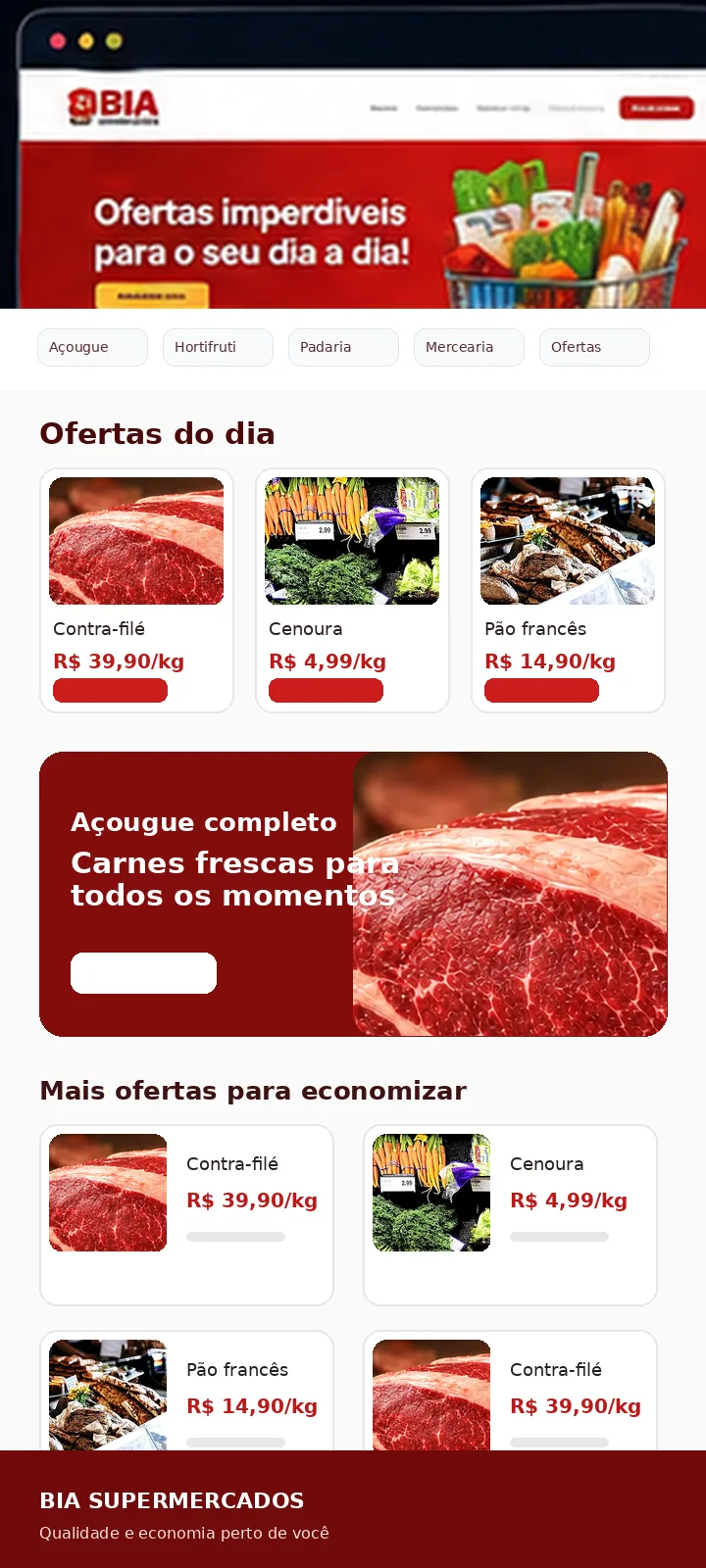 Site BIA Supermercados desenvolvido pela Zuplix